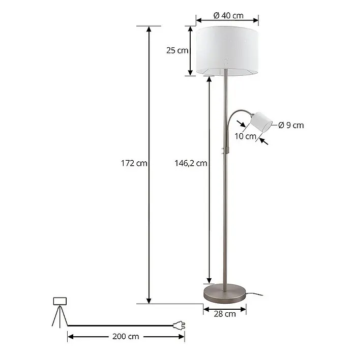 Lindby LED-Leseleuchte Jaileen - Höhe: 170 cm, alu / grau / zink, weiß / opal