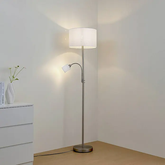 Lindby LED-Leseleuchte Jaileen - Höhe: 170 cm, alu / grau / zink, weiß / opal