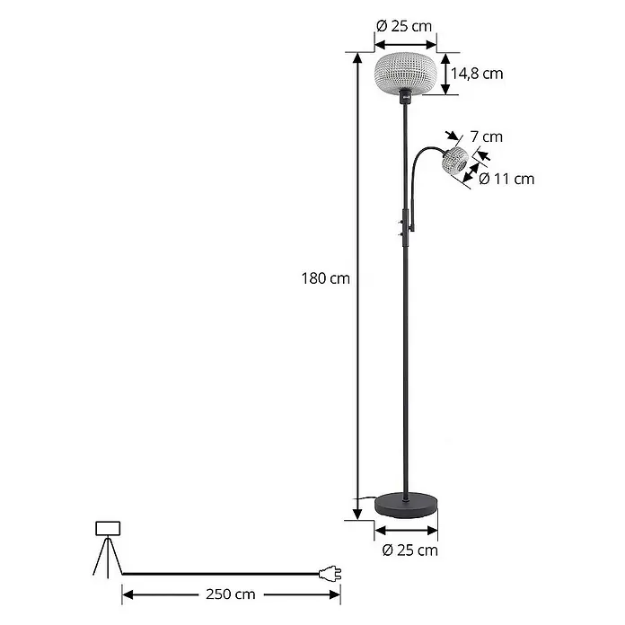 Lindby LED-Leseleuchte Aliette - Höhe: 180 cm, schwarz, alu / grau / zink