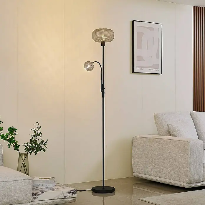 Lindby LED-Leseleuchte Aliette - Höhe: 180 cm, schwarz, alu / grau / zink