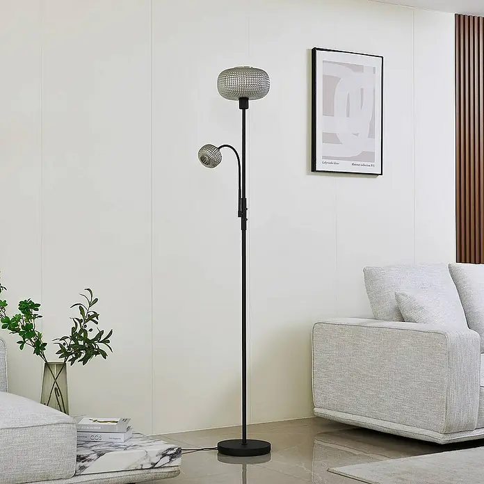 Lindby LED-Leseleuchte Aliette - Höhe: 180 cm, schwarz, alu / grau / zink