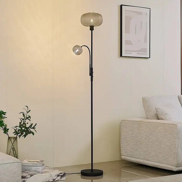 Lindby LED-Leseleuchte Aliette - Höhe: 180 cm, schwarz, alu / grau / zink