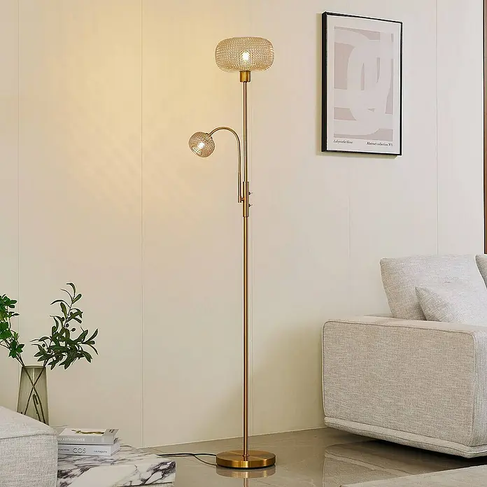 Lindby LED-Leseleuchte Aliette - Höhe: 180 cm, messing / gold, creme / amber
