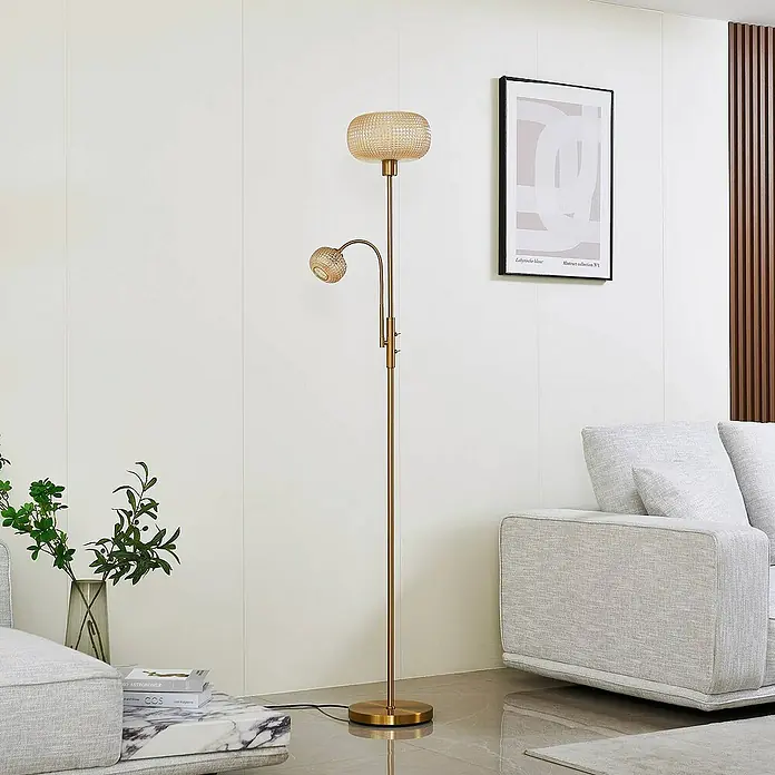 Lindby LED-Leseleuchte Aliette - Höhe: 180 cm, messing / gold, creme / amber