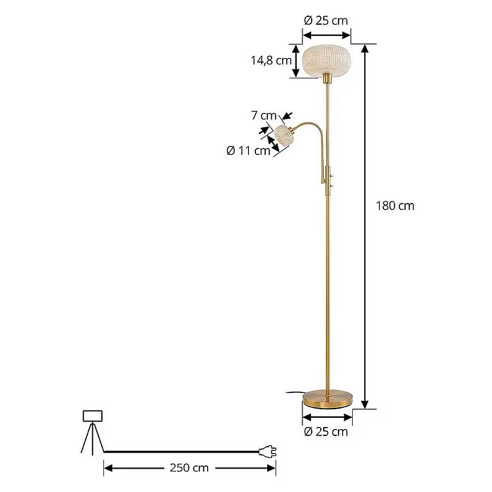 Lindby LED-Leseleuchte Aliette - Höhe: 180 cm, messing / gold, creme / amber