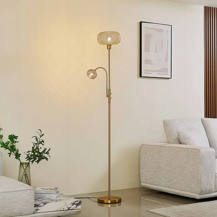 Lindby LED-Leseleuchte Aliette - Höhe: 180 cm, messing / gold, creme / amber