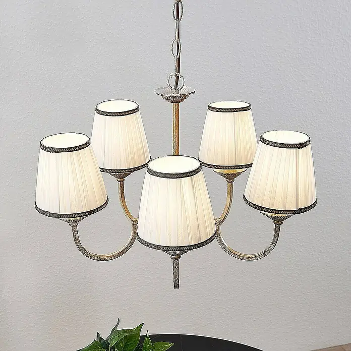 Lindby Kronleuchter Lumiel - creme, altmessing, E14