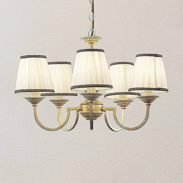 Lindby Kronleuchter Lumiel - creme, altmessing, E14