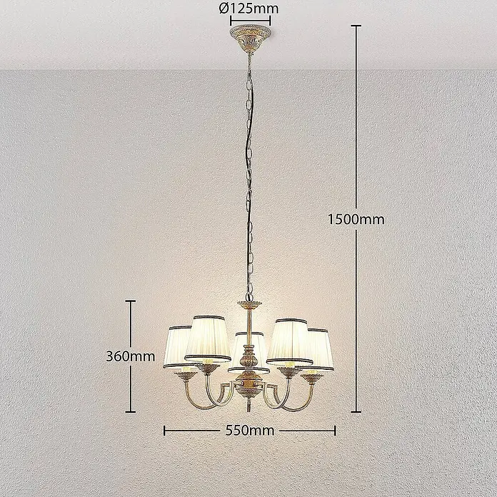 Lindby Kronleuchter Lumiel - creme, altmessing, E14