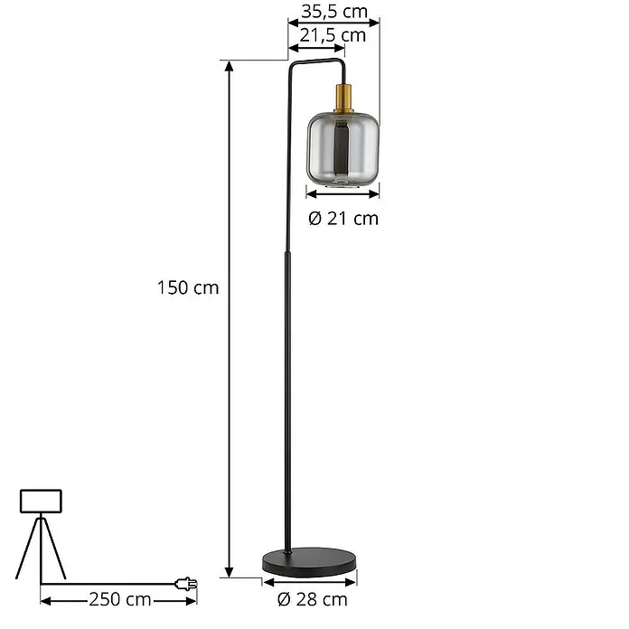 Lindby Stehleuchte Nimbora - Höhe: 150 cm, schwarz, alu / grau / zink, E27