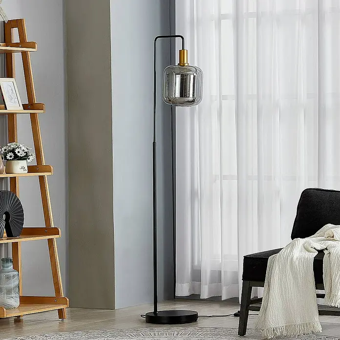 Lindby Stehleuchte Nimbora - Höhe: 150 cm, schwarz, alu / grau / zink, E27