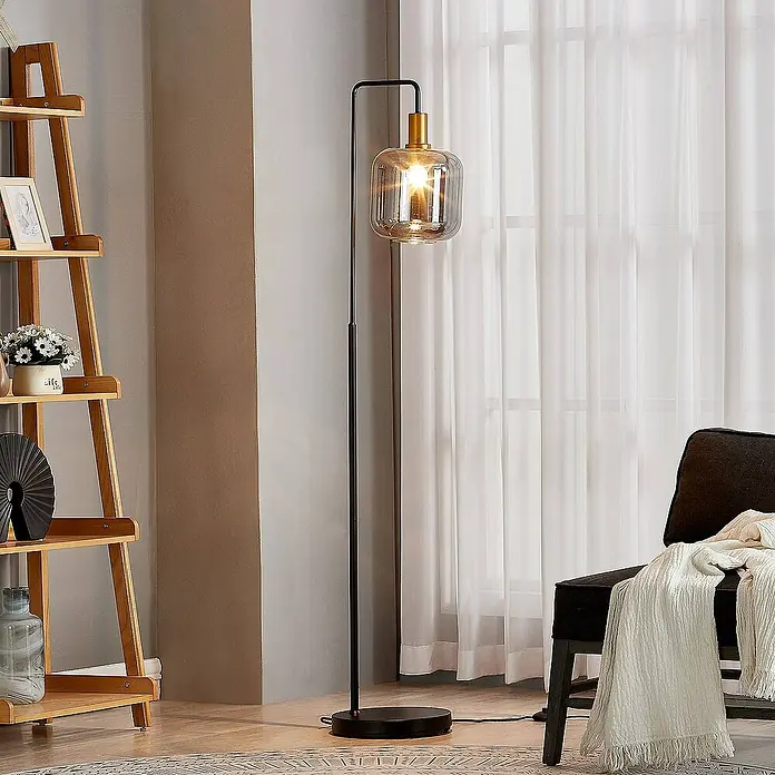 Lindby Stehleuchte Nimbora - Höhe: 150 cm, schwarz, alu / grau / zink, E27