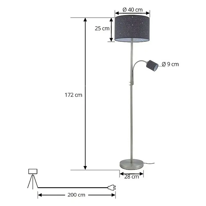 Lindby Stehleuchte Jaileen - Höhe: 170 cm, alu / grau / zink, alu / grau / zink, E27