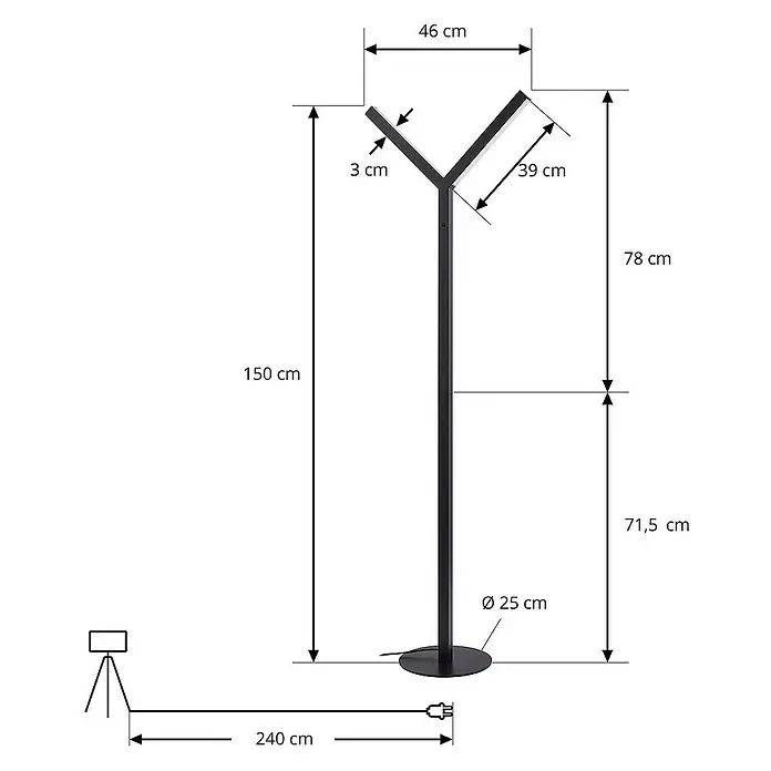 Lucande Stehleuchte Ilian - Höhe: 150 cm, schwarz, schwarz
