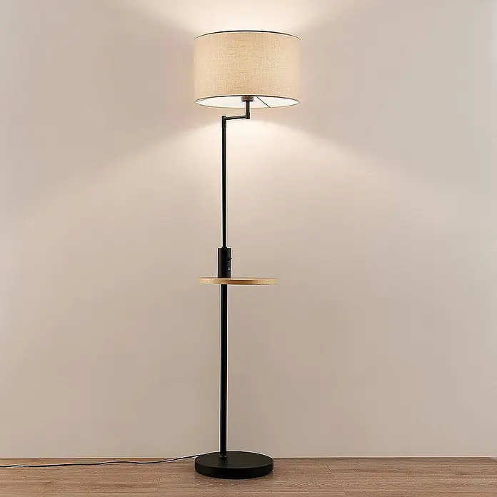 Lindby Stehleuchte Zinia - Höhe: 160 cm, schwarz, creme / amber, E27
