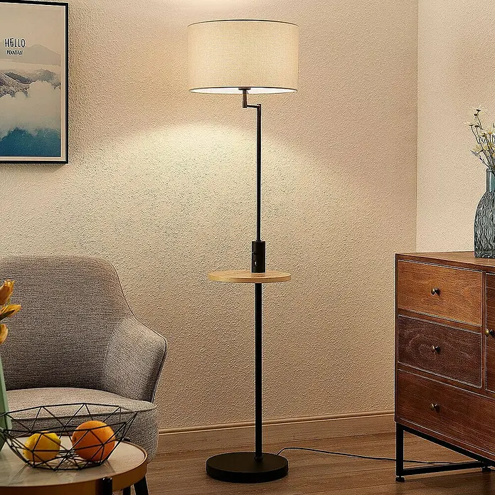 Lindby Stehleuchte Zinia - Höhe: 160 cm, schwarz, creme / amber, E27