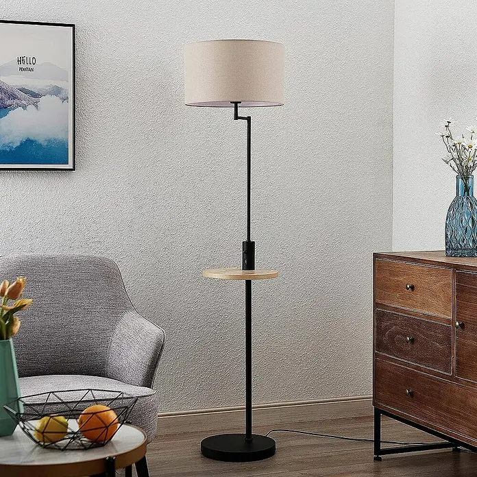 Lindby Stehleuchte Zinia - Höhe: 160 cm, schwarz, creme / amber, E27