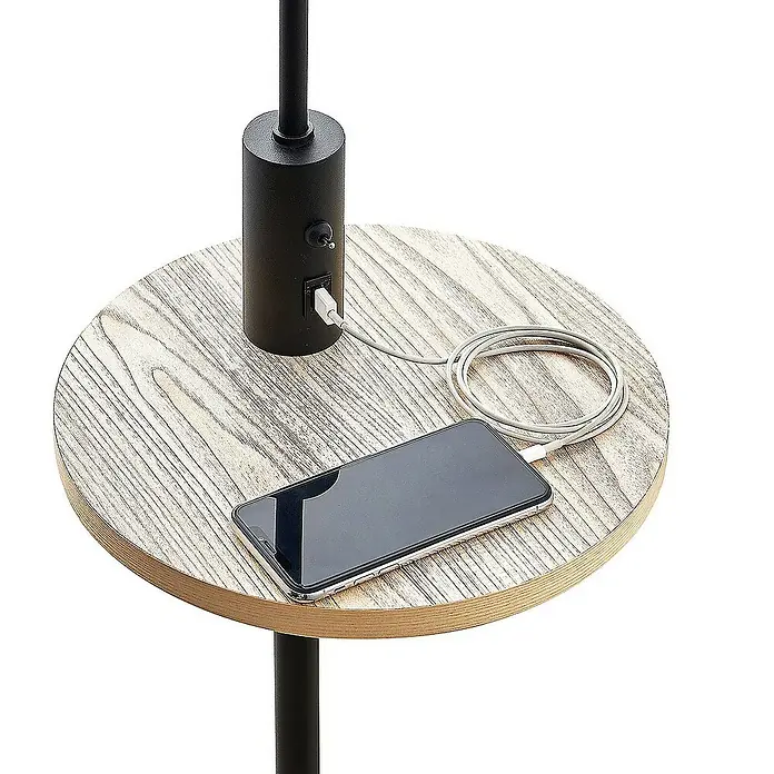 Lindby Stehleuchte Zinia - Höhe: 160 cm, schwarz, creme / amber, E27