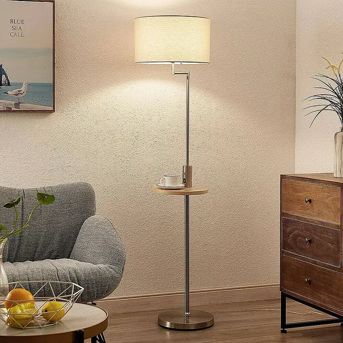 Lindby Stehleuchte Zinia - Höhe: 160 cm, alu / grau / zink, creme / amber, E27