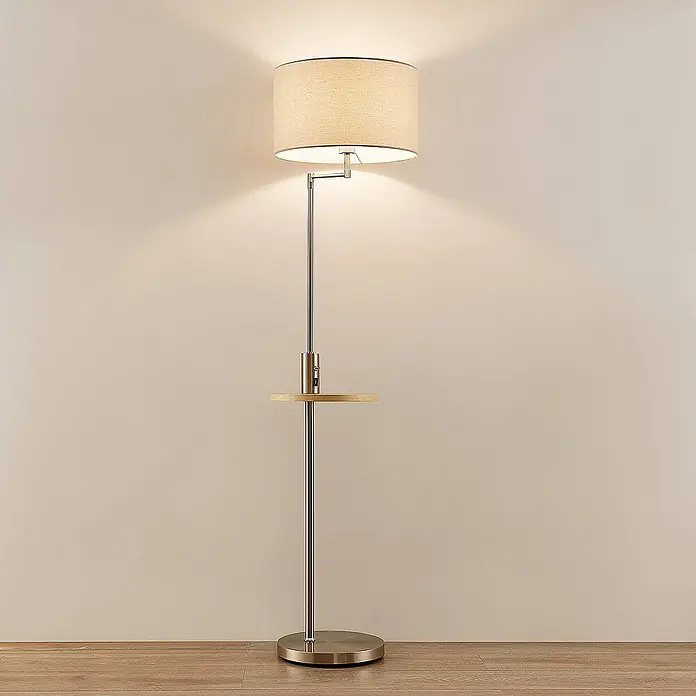 Lindby Stehleuchte Zinia - Höhe: 160 cm, alu / grau / zink, creme / amber, E27