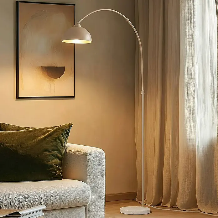 Lindby Stehleuchte Tonka - Höhe: 180 cm, creme / amber, creme / amber, E27