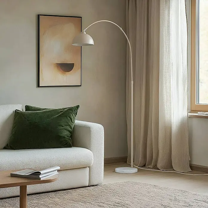 Lindby Stehleuchte Tonka - Höhe: 180 cm, creme / amber, creme / amber, E27