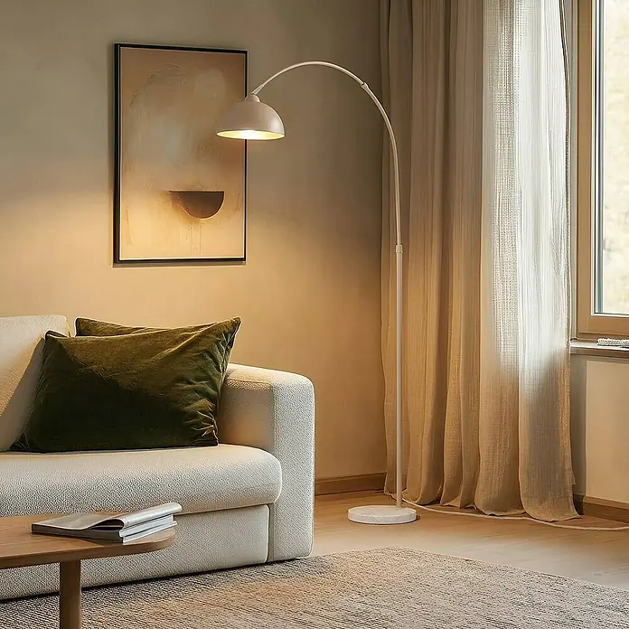 Lindby Stehleuchte Tonka - Höhe: 180 cm, creme / amber, creme / amber, E27