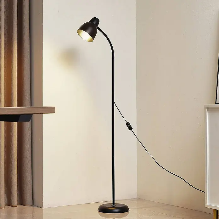 Lindby Stehleuchte Tebbi - Höhe: 150 cm, schwarz, schwarz, E27