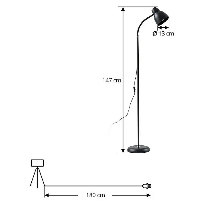 Lindby Stehleuchte Tebbi - Höhe: 150 cm, schwarz, schwarz, E27