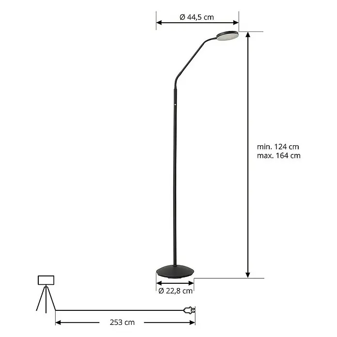 Lindby Stehleuchte Elvyn - Höhe: 150 cm, schwarz, schwarz