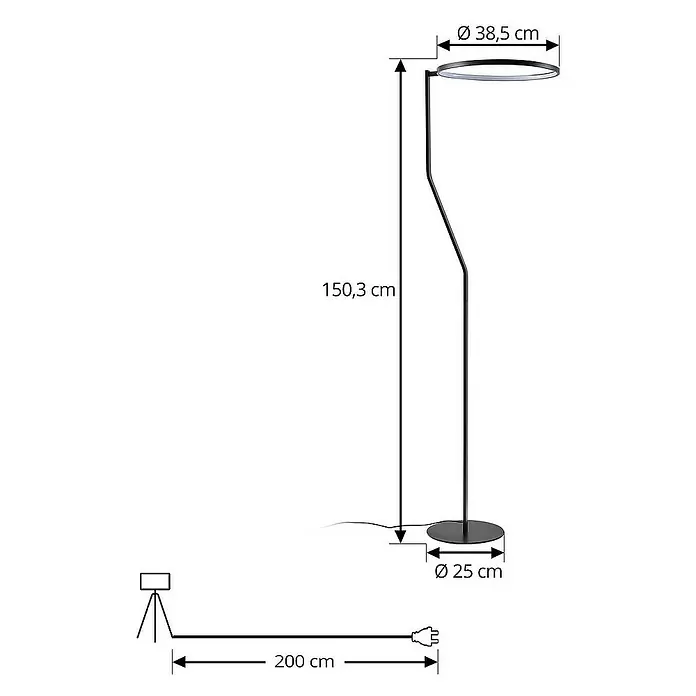 Lindby Stehleuchte Rayon - Höhe: 150,3 cm, schwarz, schwarz