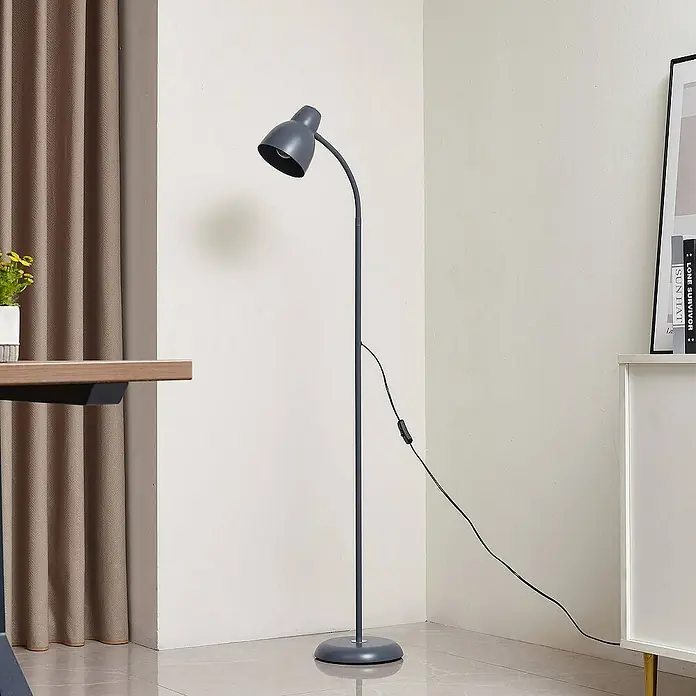 Lindby Stehleuchte Tebbi - Höhe: 150 cm, alu / grau / zink, alu / grau / zink, E27
