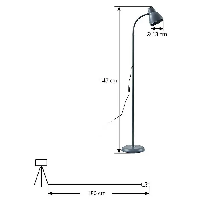 Lindby Stehleuchte Tebbi - Höhe: 150 cm, alu / grau / zink, alu / grau / zink, E27