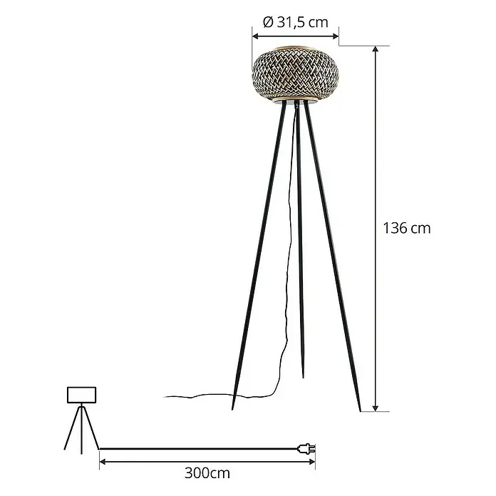 Lindby Stehleuchte Nerys - Höhe: 136 cm, schwarz, Holz dunkel, E27