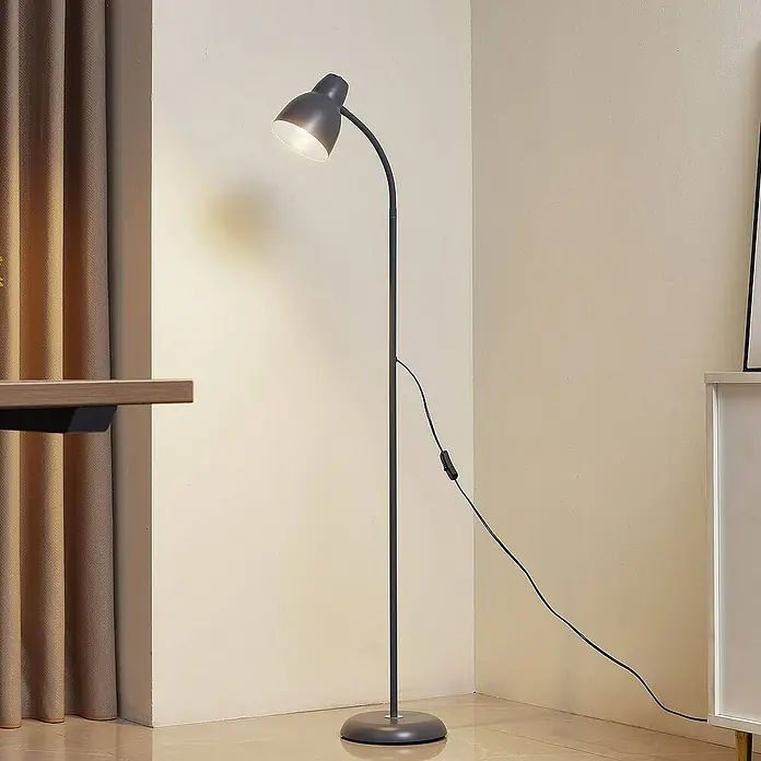 Lindby Stehleuchte Tebbi - Höhe: 150 cm, alu / grau / zink, alu / grau / zink, E27