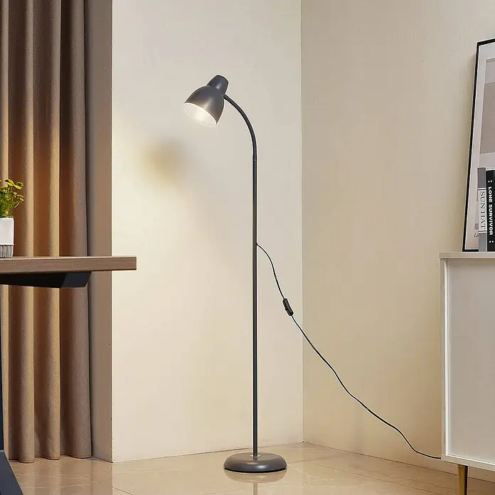 Lindby Stehleuchte Tebbi - Höhe: 150 cm, alu / grau / zink, alu / grau / zink, E27