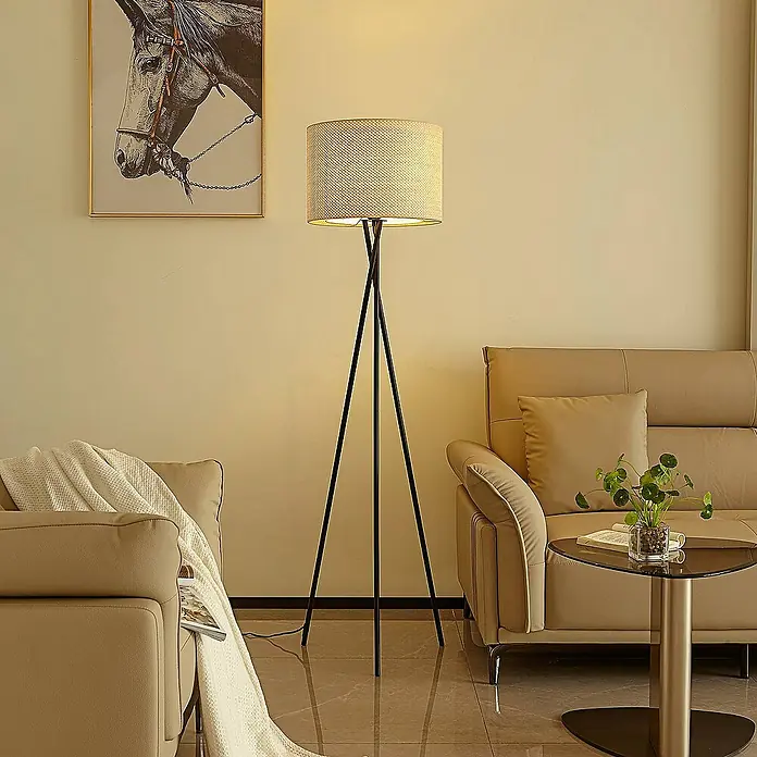 Lindby Stehleuchte Soula - schwarz, creme / amber, E27