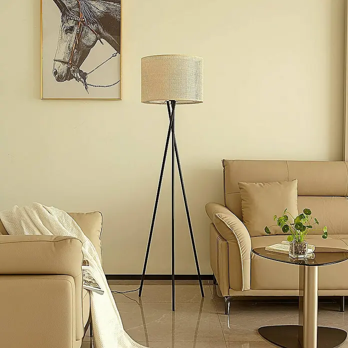 Lindby Stehleuchte Soula - schwarz, creme / amber, E27