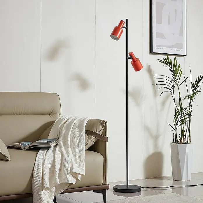 Lindby Stehleuchte Ovelia - Höhe: 155 cm, schwarz, gelb / orange, E27