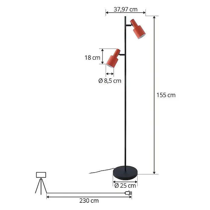 Lindby Stehleuchte Ovelia - Höhe: 155 cm, schwarz, gelb / orange, E27