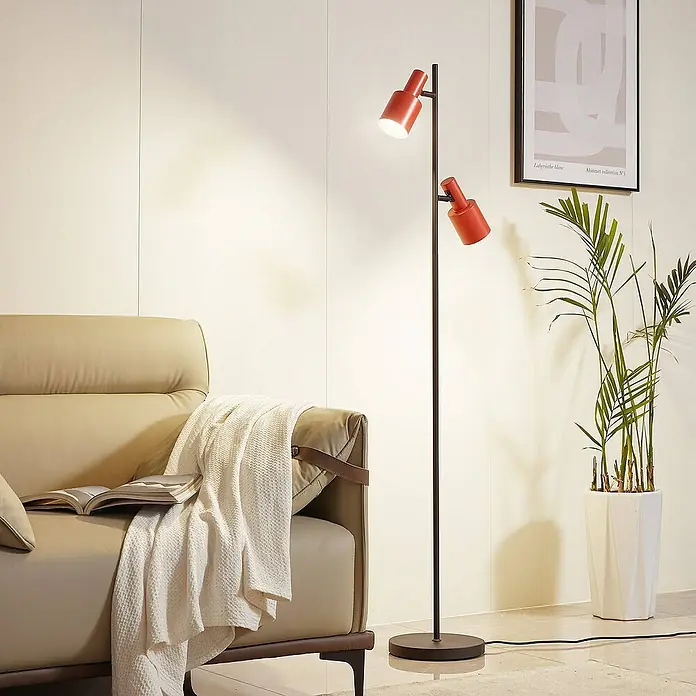 Lindby Stehleuchte Ovelia - Höhe: 155 cm, schwarz, gelb / orange, E27