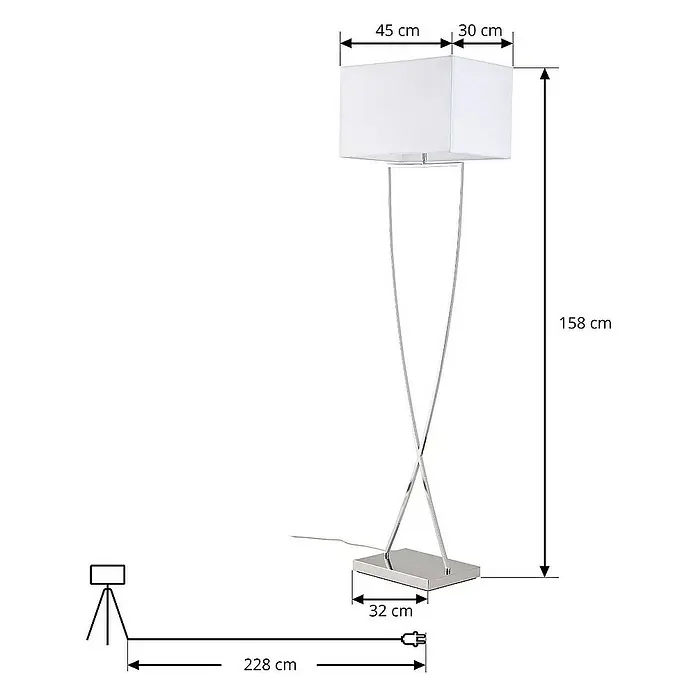Lucande Stehleuchte Evaine - Höhe: 157 cm, chrom / silber, weiß / opal, E27
