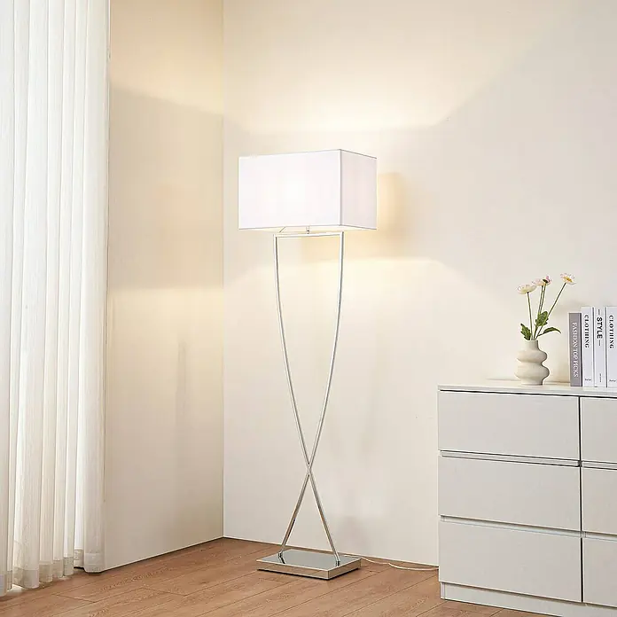 Lucande Stehleuchte Evaine - Höhe: 157 cm, chrom / silber, weiß / opal, E27