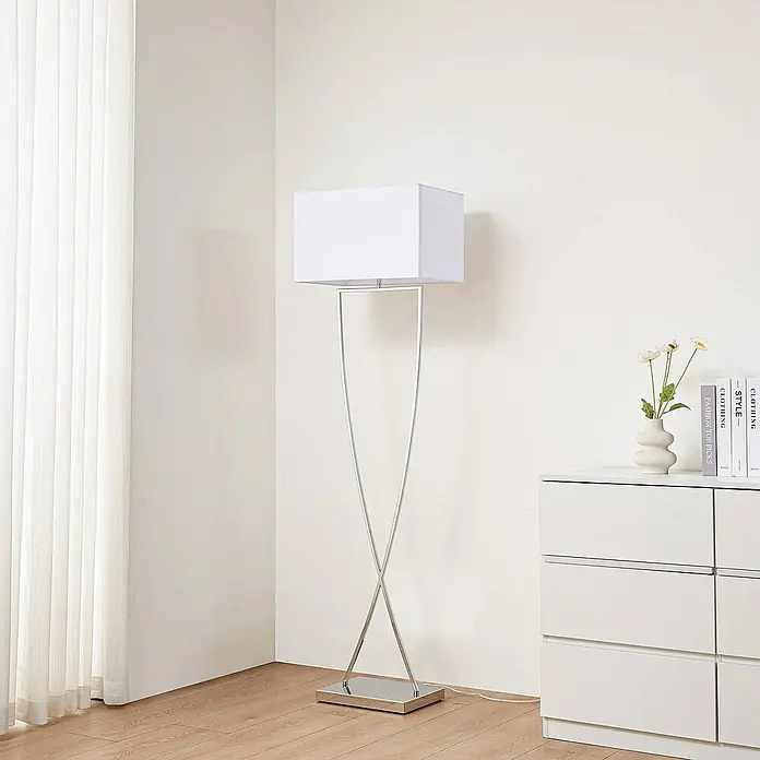 Lucande Stehleuchte Evaine - Höhe: 157 cm, chrom / silber, weiß / opal, E27