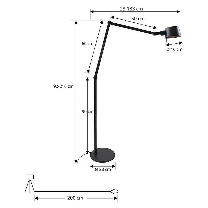 Lucande Stehleuchte Silka - Höhe: 216 cm, schwarz, schwarz, E27