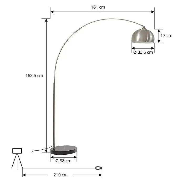 Lindby Stehleuchte Hernando - Höhe: 188,5 cm, alu / grau / zink, alu / grau / zink, E27