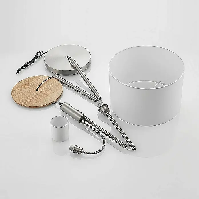 Lindby Stehleuchte Aovan - Höhe: 170 cm, alu / grau / zink, creme / amber, E27
