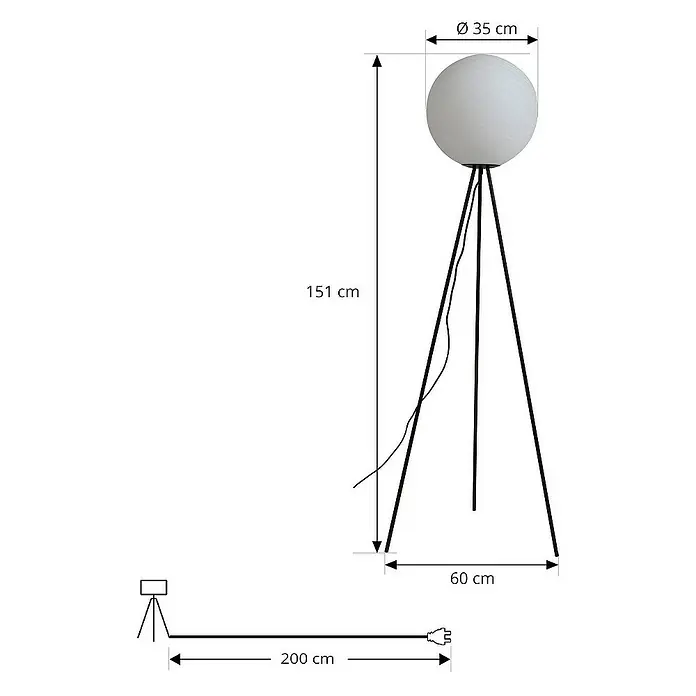 Lucande Stehleuchte Kestralia - Höhe: 151 cm, schwarz, weiß / opal, E27