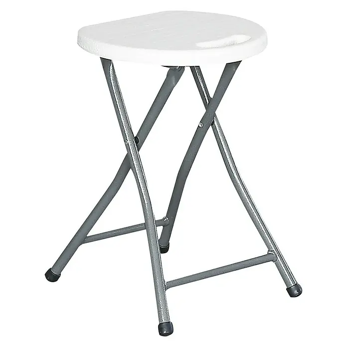 Taburete de jardín Every - Ø x Al: 31 x 45 cm, Blanco roto, HDPE/Acero - Taburete plegable con asiento blanco y estructura metálica gris, perfecto para asientos adicionales.