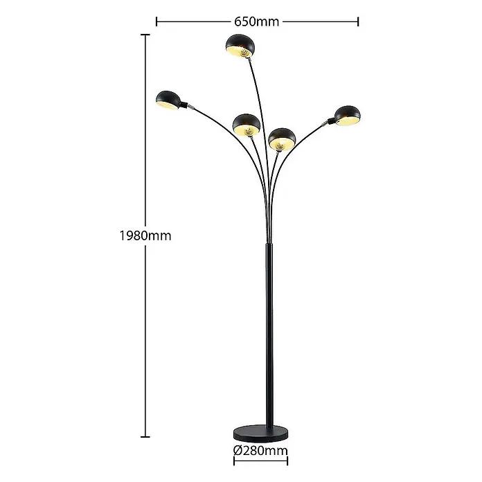 Lindby Stehleuchte Jewa - Höhe: 198 cm, schwarz, schwarz, E14